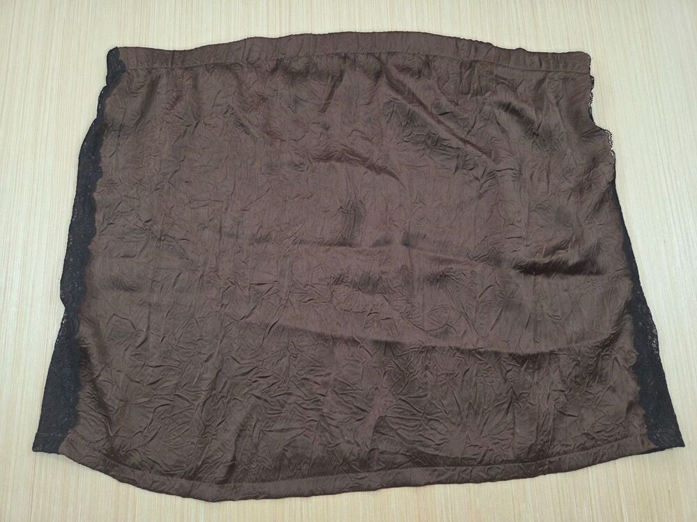 NEW Anthropologie Large Brown Crinkled Strapless Top Black Lace On Sides